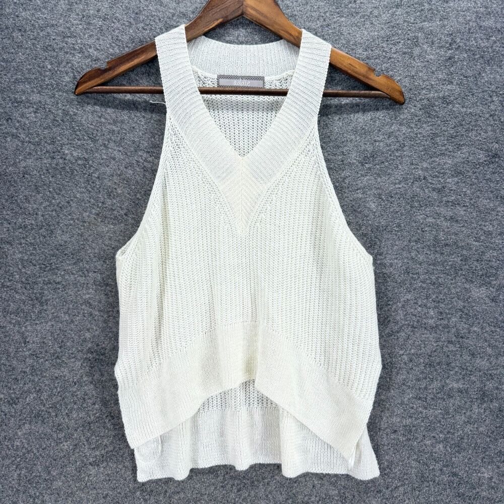 Addie Knit Top Women M Medium White V-Neck Sleeveless Wide Strap Pullover Casual